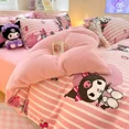 thumbnail image 1 of Kuromi-Juego de sábanas de cuatro piezas de terciopelo de leche grueso, Cinnamoroll Kawaii de estilo princesa, agradable a la piel, para invierno, 1 of 5