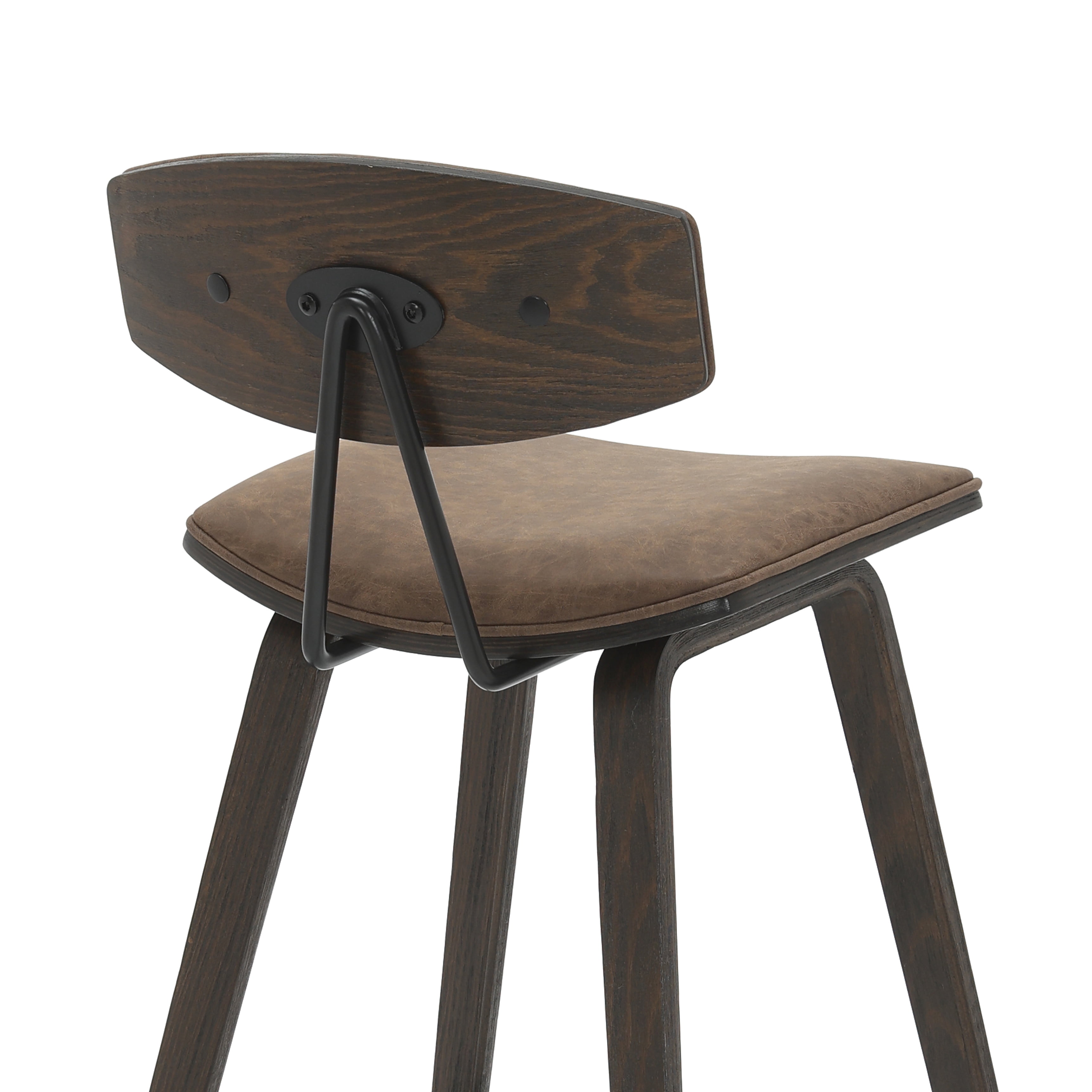 Fox 36 in. H Counter Height Vintage Dark Brown Curved Back Wood Bar Stool with Faux Leather Seat