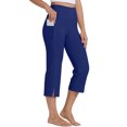 thumbnail image 2 of SEAOPEN Capri Pants for Women Wide Leg Yoga Dress Cropped Pants Capri Leggings with Pockets for Casual Summer Blue,2XL, 2 of 6