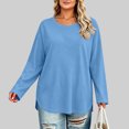 thumbnail image 6 of Asxite Women Plus Size Fall Winter Tops Round Neck Long Sleeve Solid Casual Shirts, 6 of 7