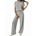 thumbnail image 1 of Traje Informal de Dos Piezas para Mujer, para Viajes y Vacaciones de Verano, con Corta y Pantalones Anchos. Gris M, 1 of 7