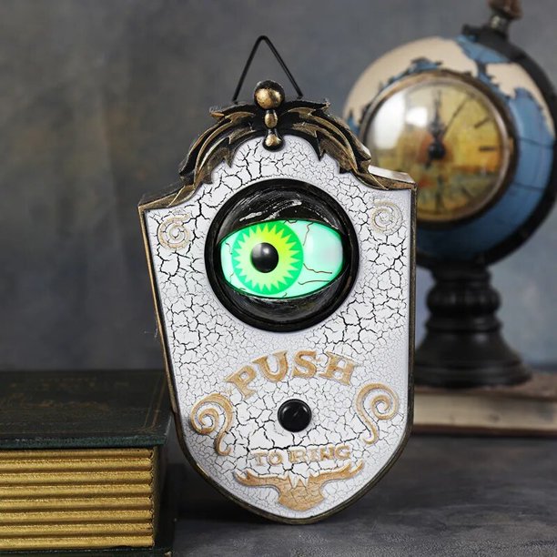 Timbre de un ojo para decoración de Halloween, accesorios de terror, Festival de fantasmas, luminoso, colgante para el hogar, timbre de globo ocular con sonido eléctrico