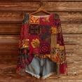 thumbnail image 3 of Women's Lightweight Sweater Casual Long Sleeve Knitted Vintage Floral Print Pullover for Fall and Winter, Cozy and Stylish, Ideal for Casual Wear,Red,Size XL, 3 of 5