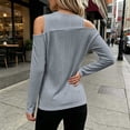 thumbnail image 4 of Ke1Clo Cold Shoulder Tops for Women Long Sleeve Round Neck Slim Fit Casual Sweater Fall Winter Fashion Solid Soft Comfy Pullover Gray M, 4 of 5
