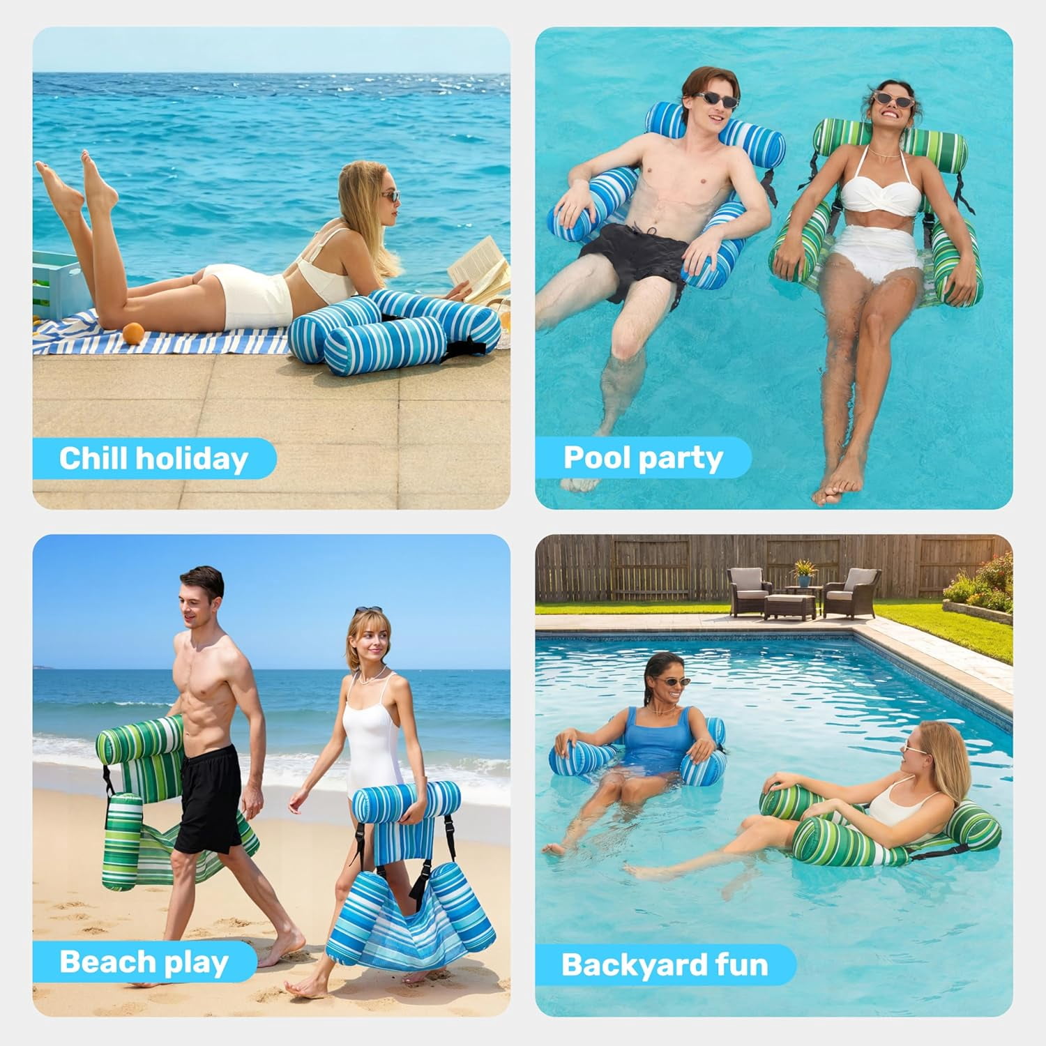 Inflatable Pool Floats Adult,2 Packs Floating Lounge Chairs,Blow up Pool Noodles for Adult Heavy Duty,Floating Chair for Party Summer Water Beach Lake Fun