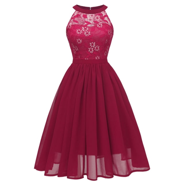 Gibobby Vestidos para mujer casuales Vestido largo de encaje de dama de honor de dama de honor de boda formal sin mangas para mujer(Rojo,XL)