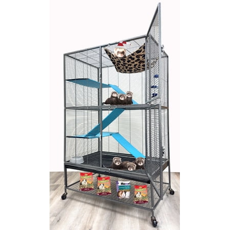 XX-Large Spacious 37"L x 24"W x 63"H Two Full Story Double Unit Tight 1/2-Inch Bar Spacing Double Front Doors for Feisty Ferret Hammock Chinchilla Rat Mouse Gerbil Small Animals Critters Rolling Cage