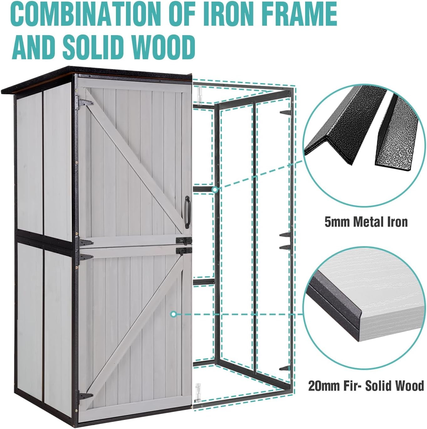 MEDEHOO  Outdoor Storage Cabinet with Adjustable Shelves, Large Metal Frame Garden Shed for Bike & Tool Storage, Lockable Waterproof Vertical Cabinet Box for Backyard, Patio, Lawn, Deck