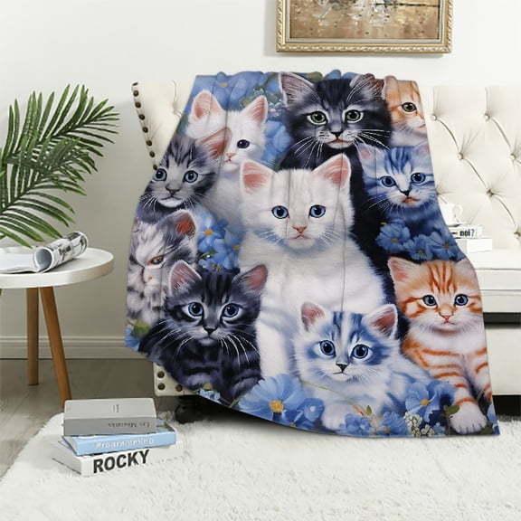 2PC Logfash Collage Kitten Blanket for Bed, Throw Blanket for  - Super Soft Plush Cat Blankets for Cat Lovers Cats Print Throws Blankets - Blanket
