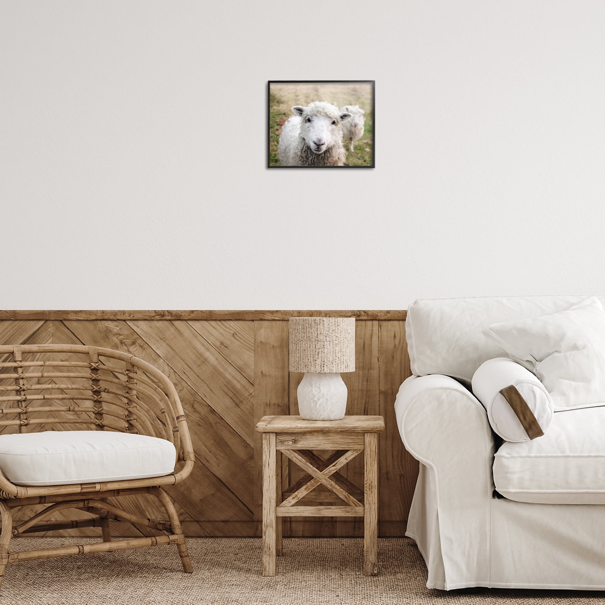 Stupell Industries Close Up Sheep Gaze Animals & Insects Painting Black Framed Art Print Wall Art, 14 x 11