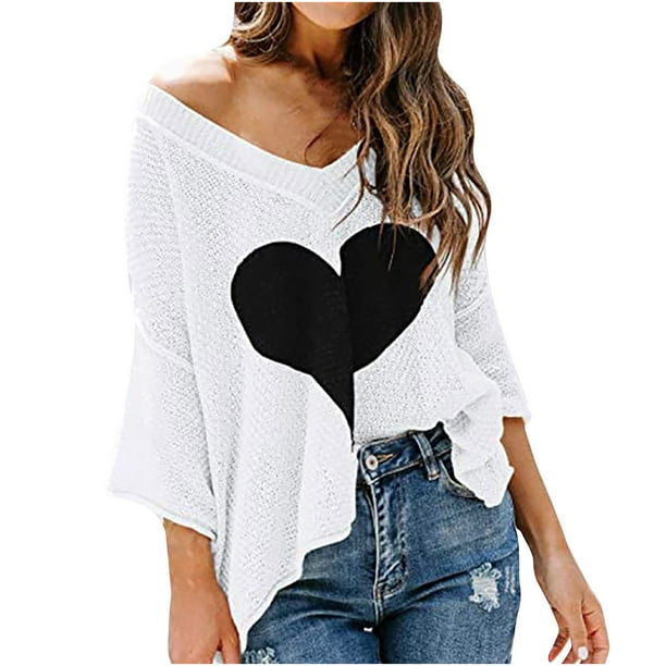 Tops de suéter de punto de mujer con cuello en V de media manga informal de moda sexy para mujer Fridja ghj987+5396