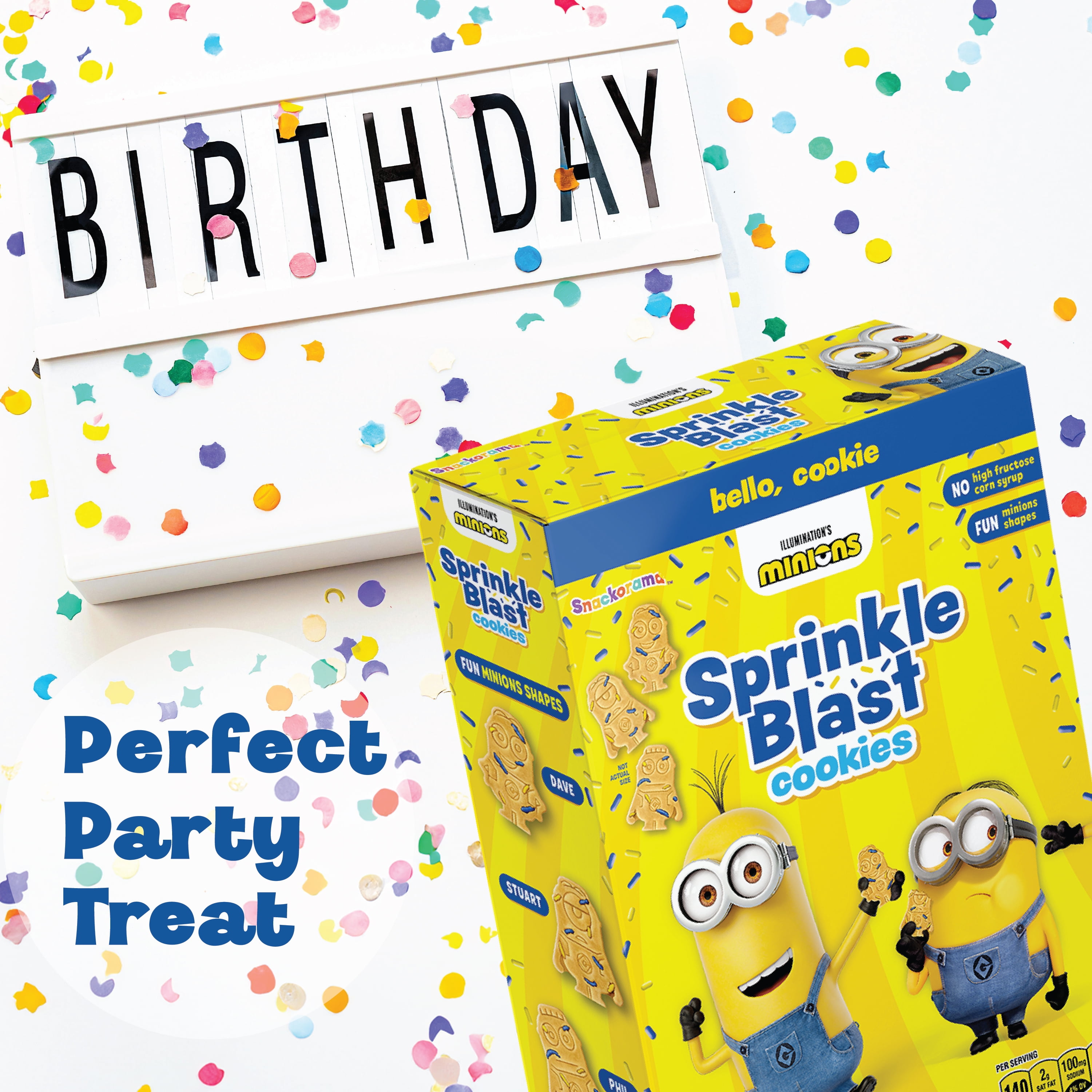 Snackorama Minions Sprinkle Blast Baked Cookies, Vanilla Flavor with Sprinkles, 10 oz Box (Shelf-Stable)