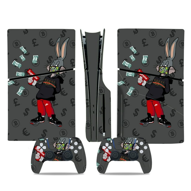 HHHC Vinyl Skin For PS5 Slim Disk Edition Console And Controllers Cool Animated Rabbit