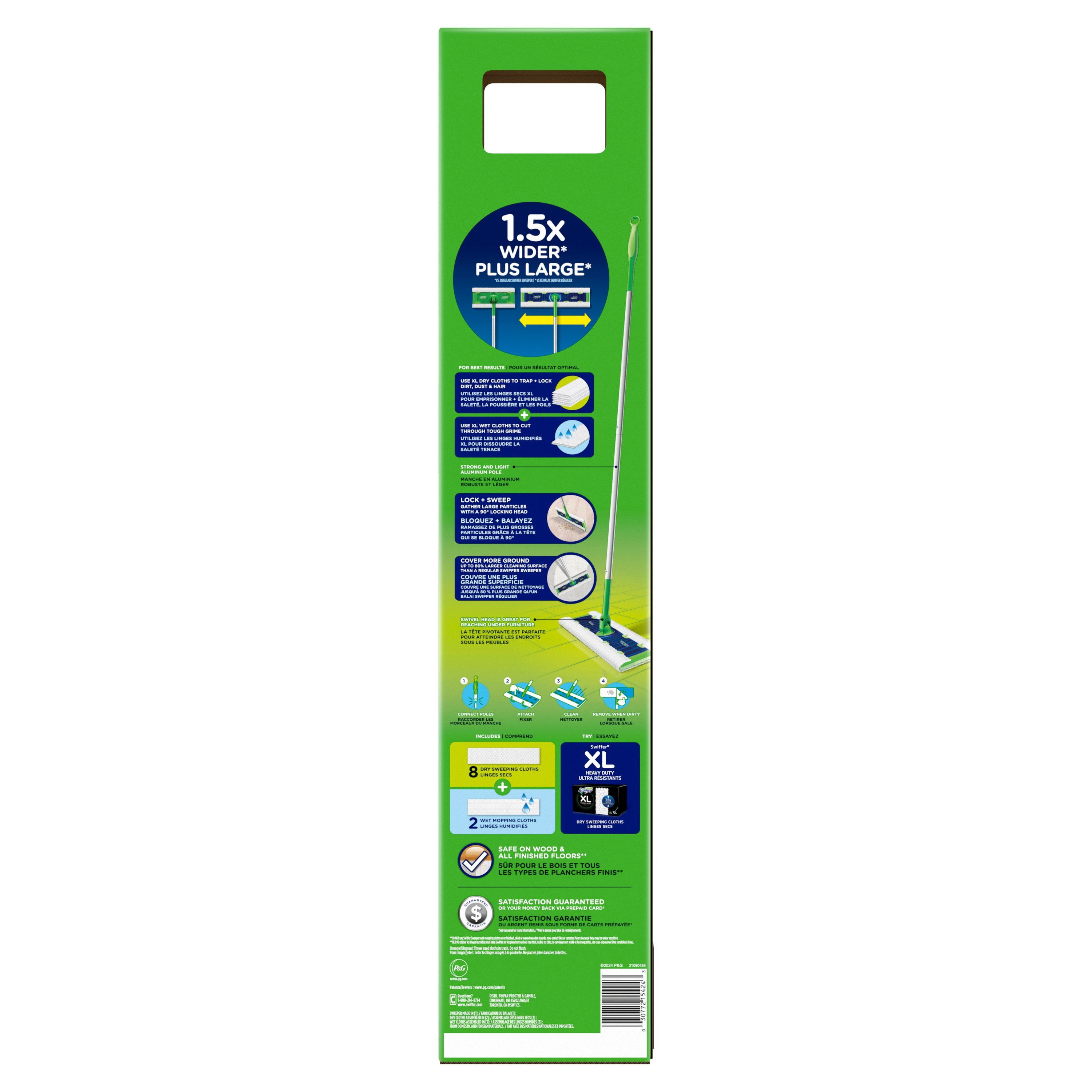 Swiffer Sweeper XL 2-in-1 Dry + Wet Floor Mopping and Sweeping Kit, Multi-Surface Kit for Floor Cleaning, Kit Includes 1 XL Sweeper, 8 XL Dry Sweeping Cloths, 2 XL Wet Mopping Cloths, 1KIT