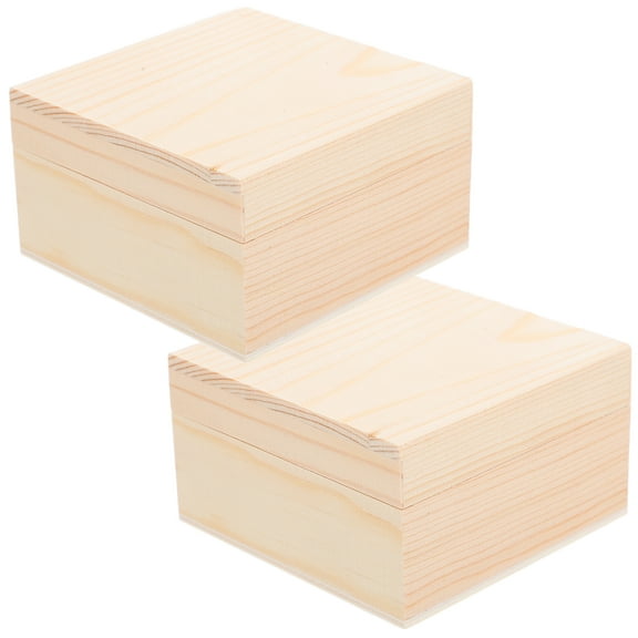 Pungan unfinished wood box 2pcs Unfinished Wood Box Mini Wooden Box Blank Box Unfinished Storage Box for Jewelry Gift,3.15"X3.15"X1.77"