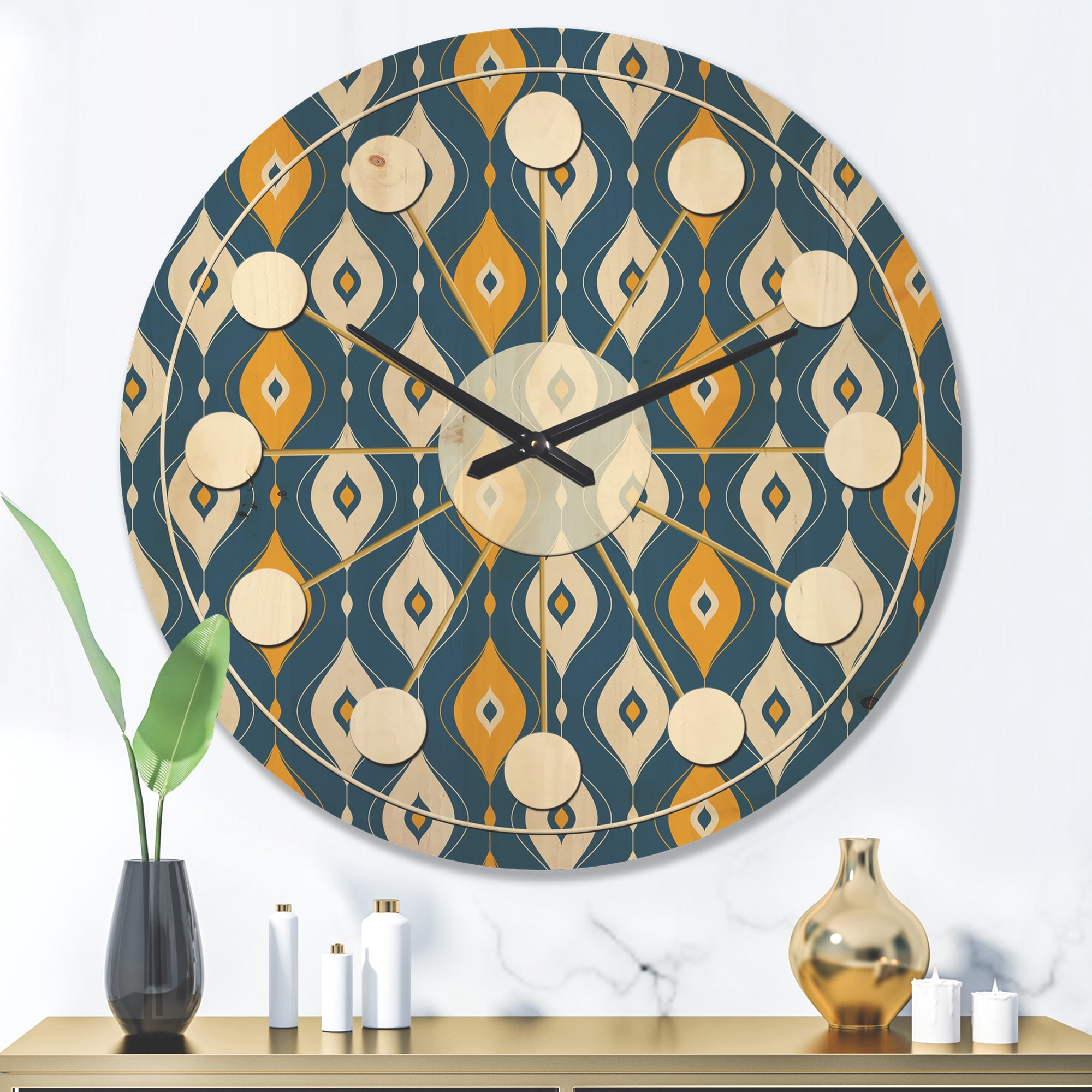 Designart 'Abstract Retro Pattern II' Mid-Century Modern Wood Wall Clock
