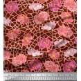 thumbnail image 1 of Soimoi Red Poly Georgette Fabric Mosaic Design & Pink Floral Printed Fabric 1 Yard 52 Inch Wide, 1 of 1