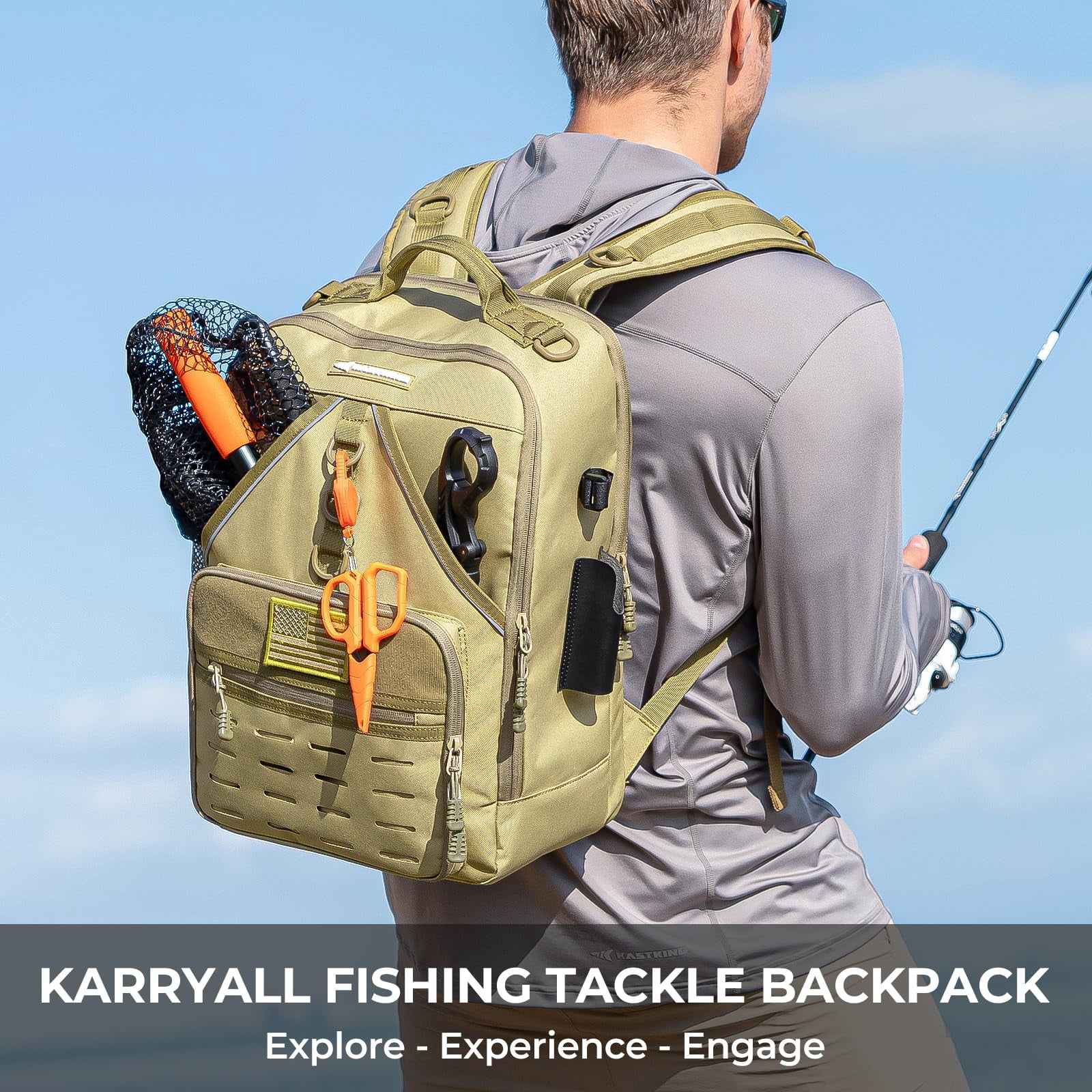 Karryall Fishing Tackle Backpack With Rod Holder 4 Boxes 40/26l Bag Storage Gear And Equipment
