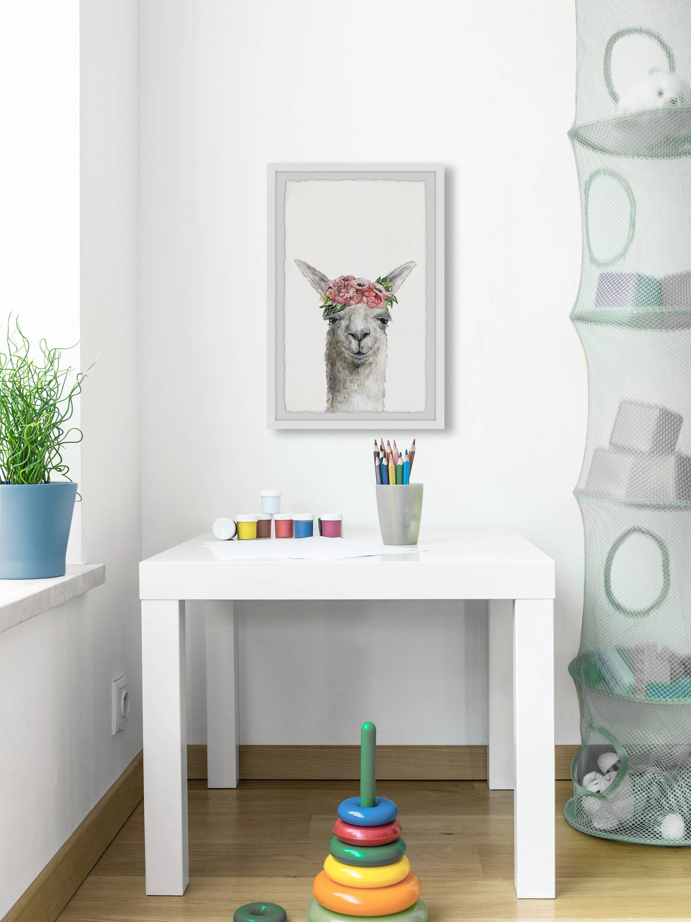 Marmont Hill Sleepy Flower Crowned Llama Framed Wall Art, 16.00" x 1.50"