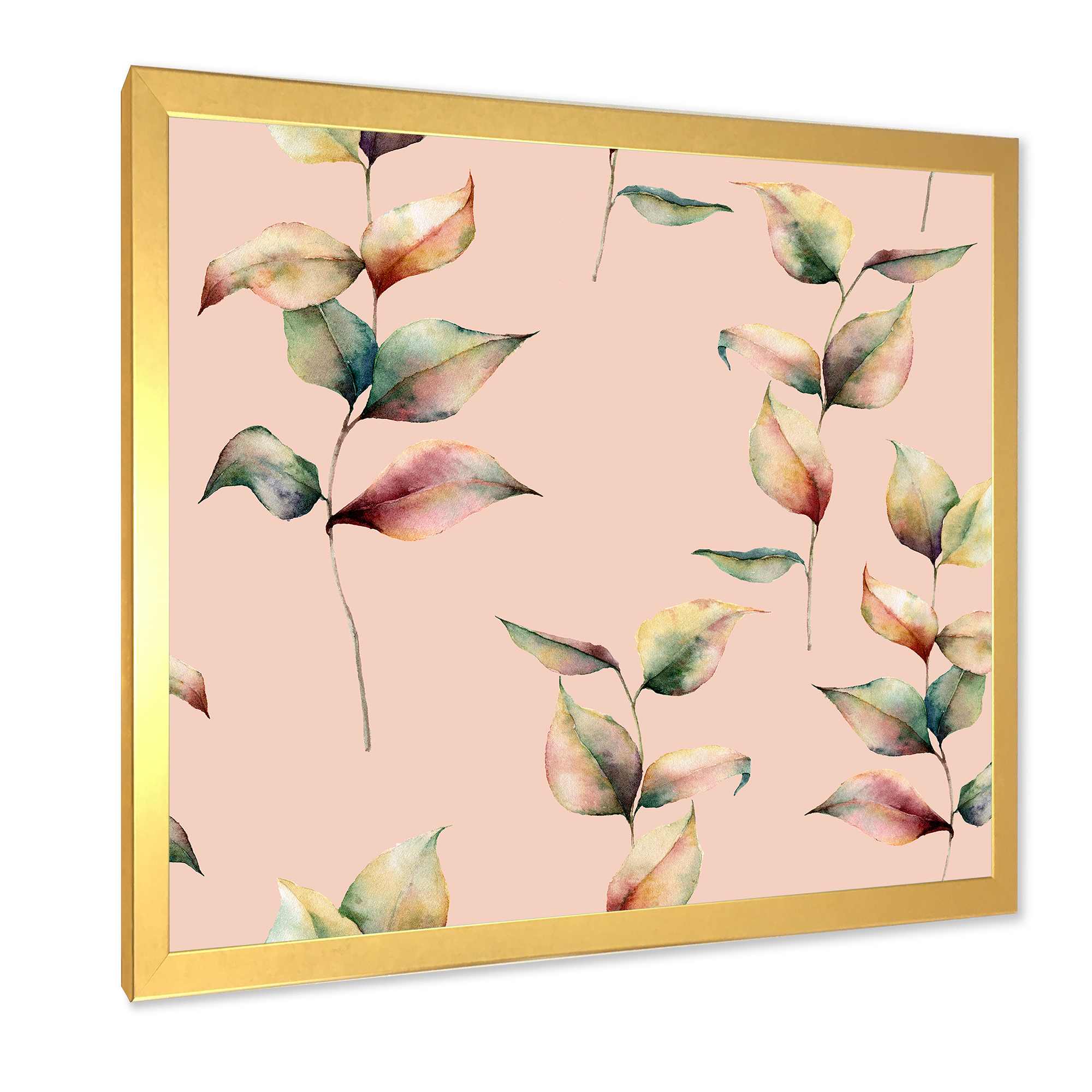 Designart 'Autumn Pink Leaves with Branch On Pastel Colors' Traditional Framed Art Print