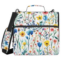 FORMRS Zipper Binder with Shoulder Strap 1.5-inch Ring 500 Sheet Capacity File Bag, Blue Wildflower Pattern