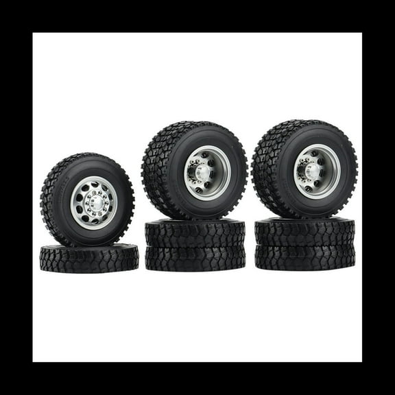FOR 6PCS Metal Front & Rear Wheel Hub Rubber Tire Wheel Tyre Complete Set for 1/14 RC Trailer Tractor Truck Car