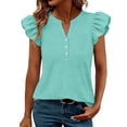 thumbnail image 4 of ClodeEU Women’s V Neck Puff Short Sleeve T Shirt with Button ,Casual Solid Color Top Mint Green,Women's Plus L, 4 of 6