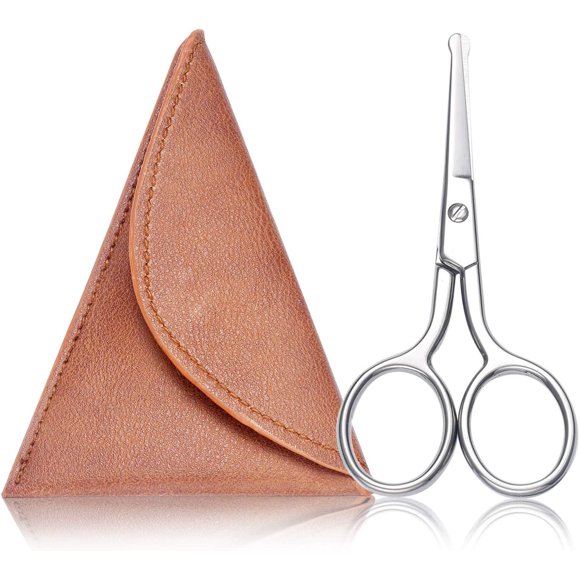 HITOPTY Nose Hair Scissors, 3.6inch Stainless Steel Rounded Tip Small Shears Safety Beauty Trimming Kit for Facial Ear Grooming with PU Case