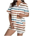 thumbnail image 2 of Womens Pajama Sets Summer Striped Print Breathable Pajama Set Casual Collared Short Sleeve Sleepwear with Shorts Summer Pajamas, 2 of 7