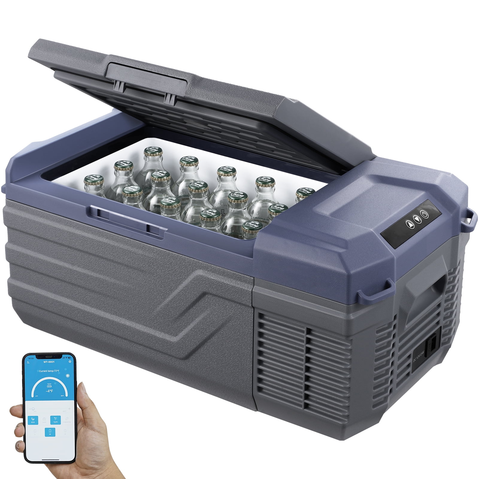 KFFKFF Vehicle Cooler, 12V Portable Fridge, 15L Capacity, Single Zone Freezing -4℉ to 68℉, Compatible with 12/24V DC & 100-240V AC, Ideal for Camping, RV, and Outdoor Use