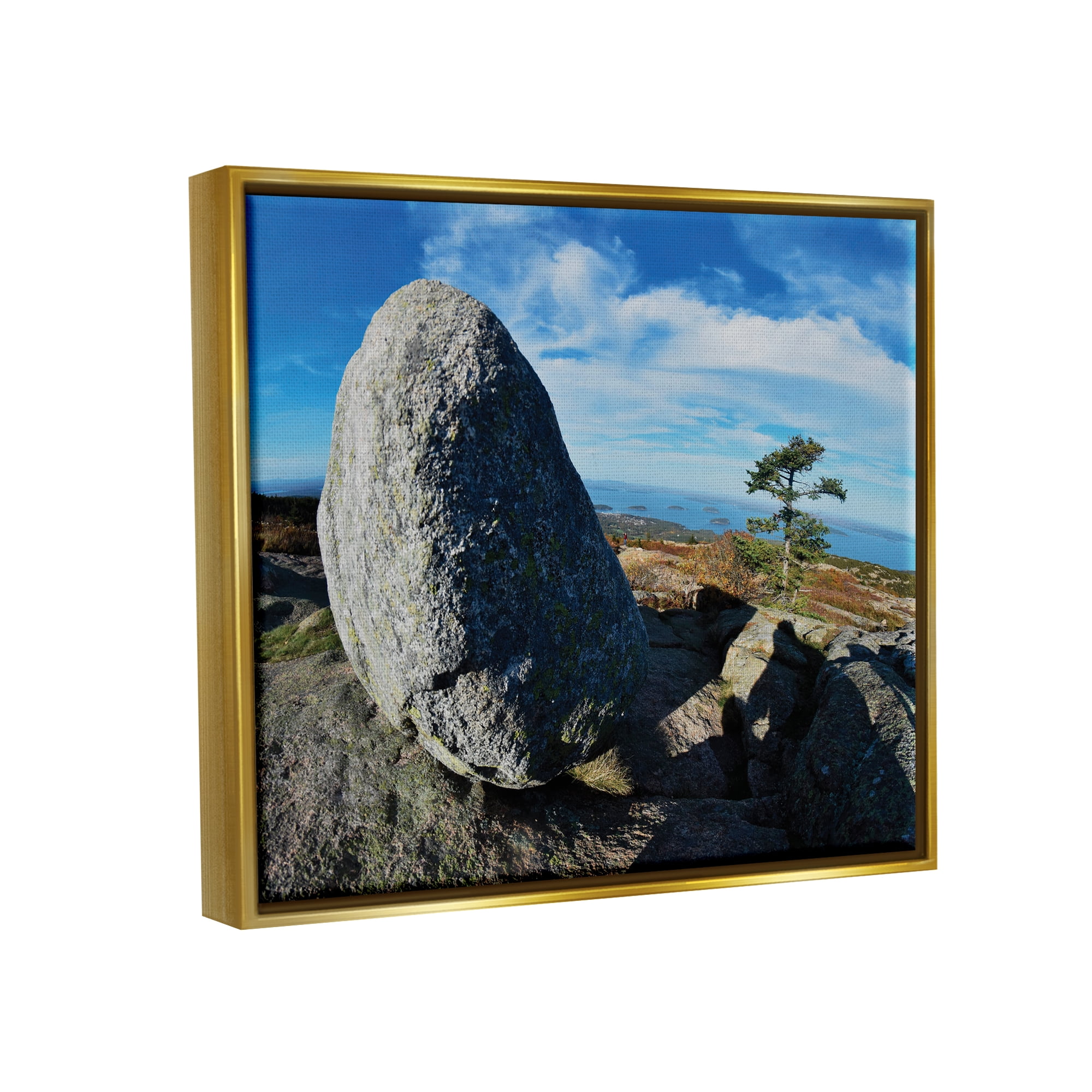 Stupell Industries Mountain View Landscape Nature Photography Gold Floater Framed Art Print Wall Art, 31 x 25