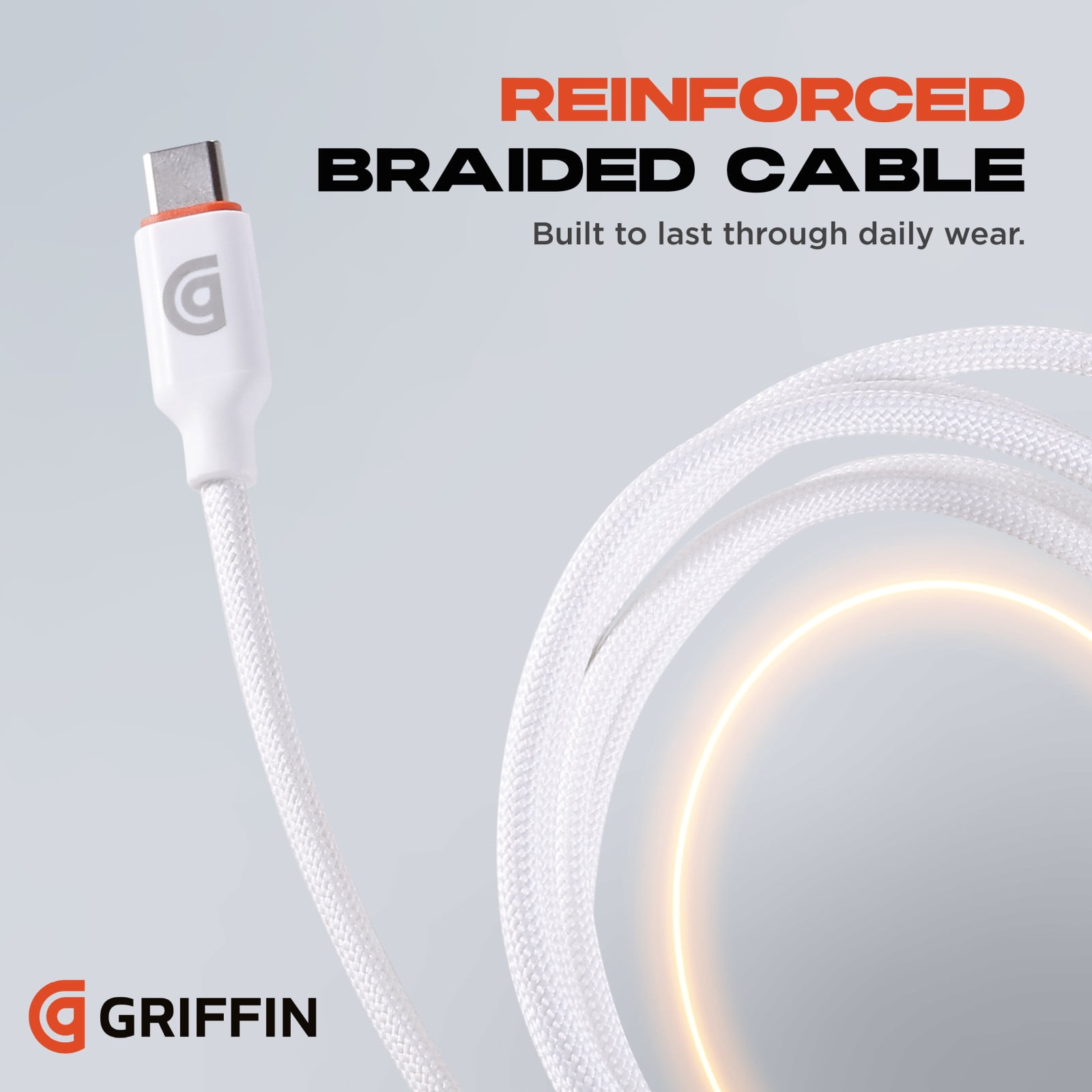 Griffin 10FT High-Powered USB-C to USB-C Charge & Sync Cable - Fast Charging for Laptops, Tablets, Phones, USB-C Cable, Durable Braided Cable, Universal Compatibility, 240W Power Delivery