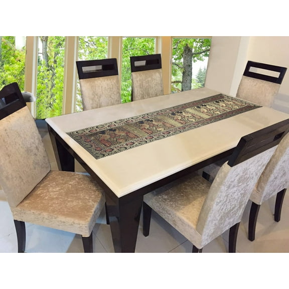 Stylo Culture Ethnic Extra Long Table Runner Black Gold Peacock Floral Brocade Jacquard Rectangle Home Decor Bohemian Long Wedding Table Cloth | 60x16 Inches ( 152 x 40 cm)