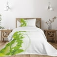 thumbnail image 3 of Ambesonne Green Quilted Bedspread Set 2 Pcs, Blooming Fantasy Flora, Twin Size, Apple Green White, 3 of 6