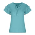 thumbnail image 4 of Summer Saving Wycnly Womens Tops Plain Short Sleeve V-Neck Tee Shirts Summer Casual Solid Ruffle Sleeve Loose Fit Blouse with Tie Green M Clearance Clothes, 4 of 7