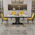 thumbnail image 4 of Sumdeal Uptown 7 Piece Modern Faux Marble Dining Table Set, Yellow/Gray, 4 of 9