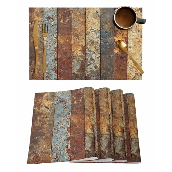 Placemats Set of 4, Brown Gray Woven Placemat, Linen Place Mats for Kitchen/Dining Tables, Farmhouse Abstract Gradient Wooden Grain Washable Table Mats for Party