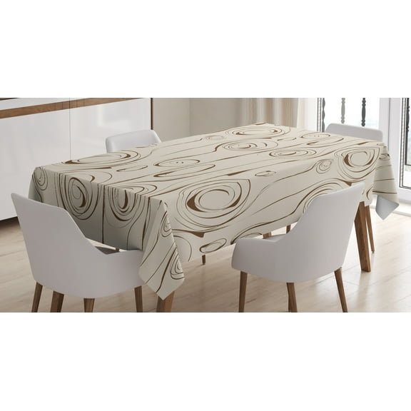 Ambesonne Contemporary Tablecloth Rectangular Table Cover, Scribble Spirals, 52"x70", Beige and Brown