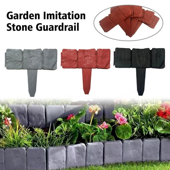 QHUDLV 1/10/30 Pcs Imitation Plastic Stone Garden Fence Garden Lawn Stone Effect Cobbled Edging Plastic Fence DIY Garden Fence Border