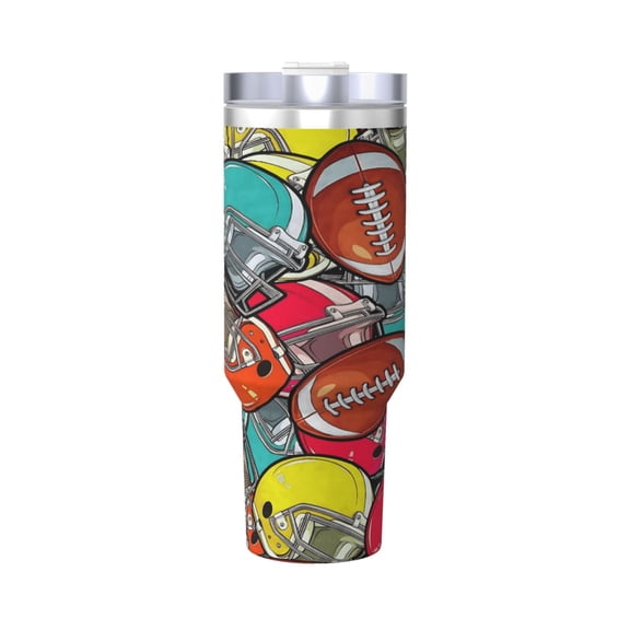 Football Cup Insulated Tumbler Stainless Steel Vacuum Travel Mug 40 oz with Handle and Straw Lid