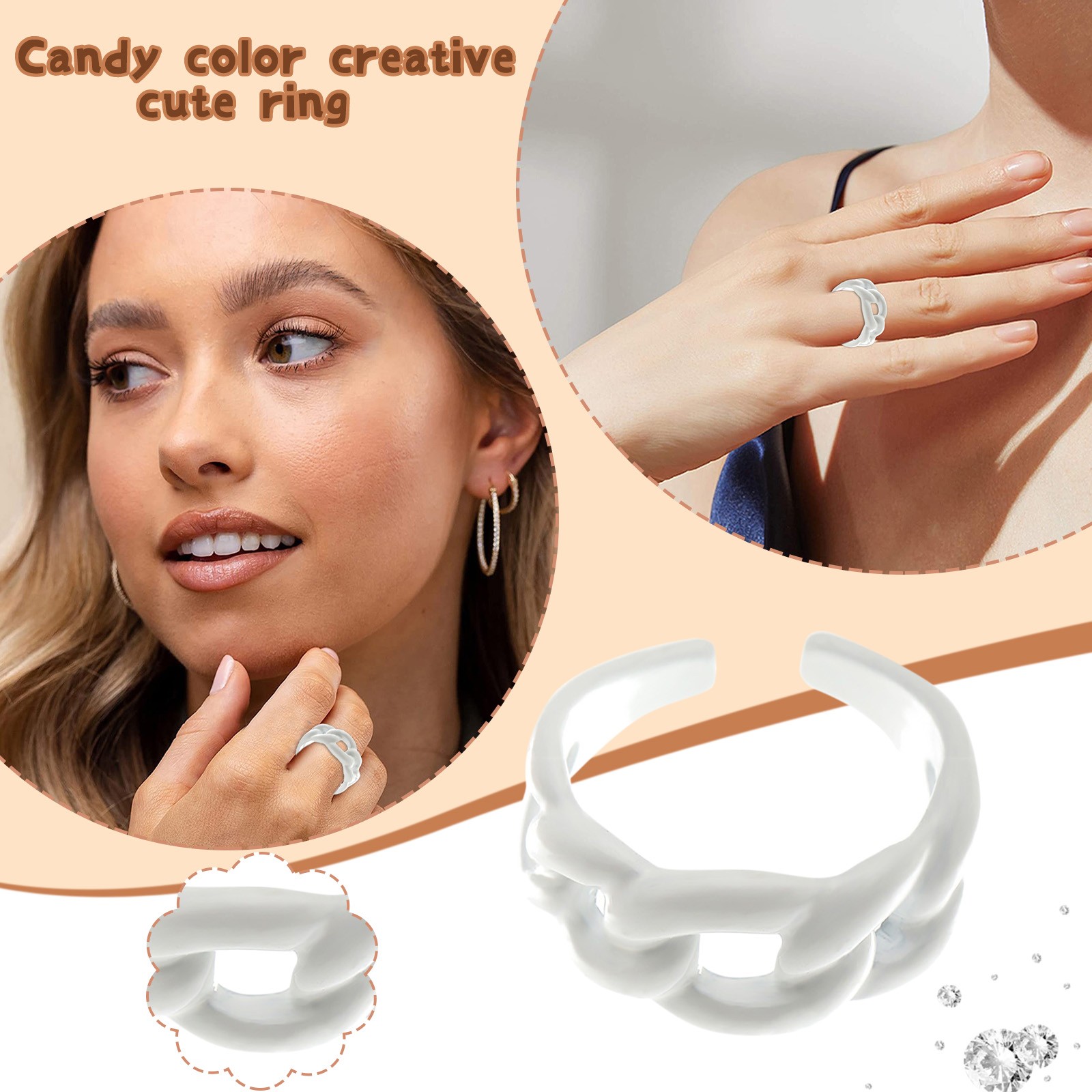 Codiea Cute Trendy Rings,Cute Candy Color Metal Baking Lacquer Irregular Creative Hollow Open Ring