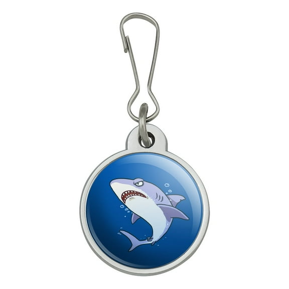 Great White Shark Cartoon in Ocean Jacket Handbag Purse Luggage Backpack Zipper Pull Charm