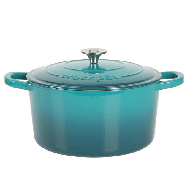 Olla de cocción lenta artesanal de 7 cuartos de galón, redonda, color verde azulado degradado