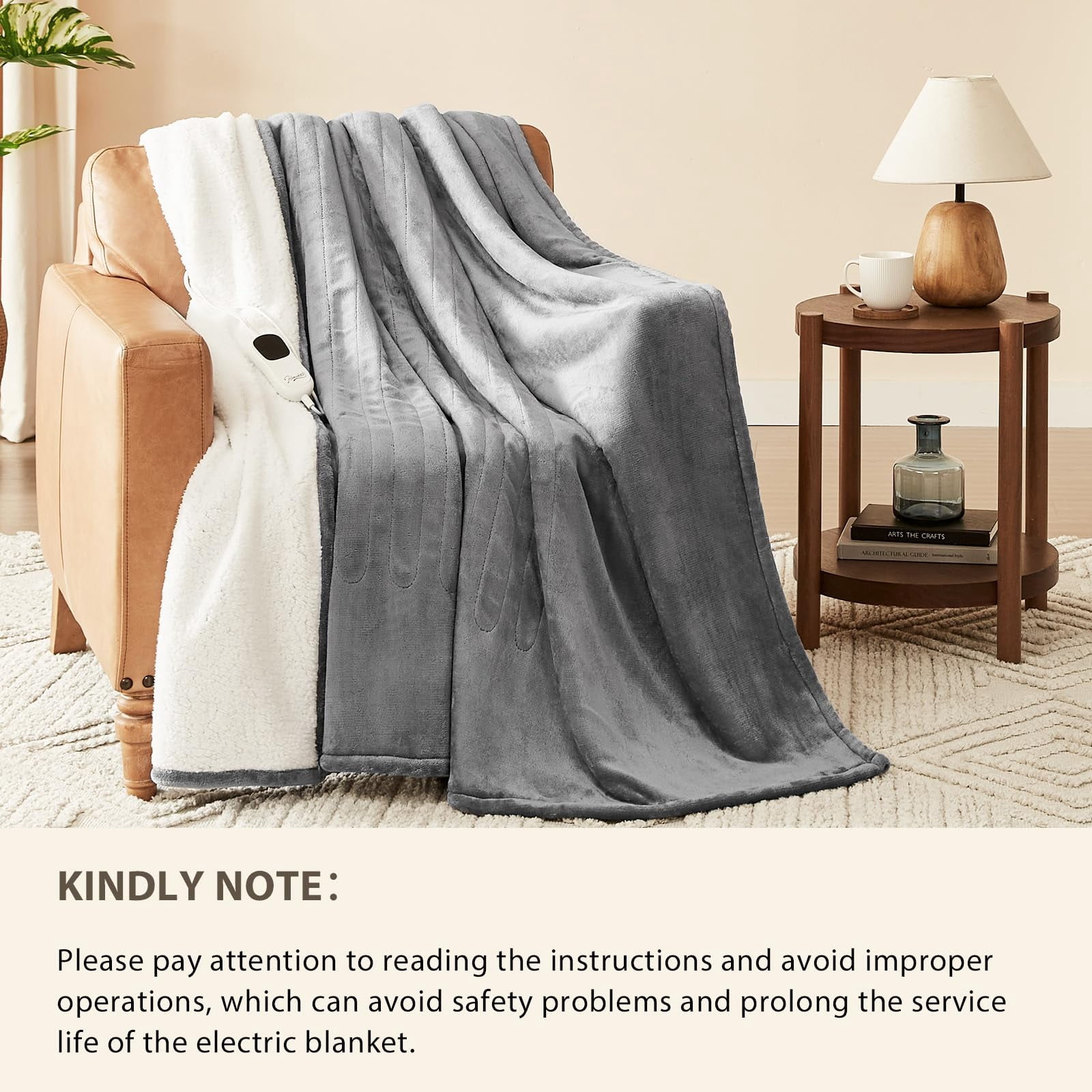 Electric Heated Blanket King Size - 100"x90" Heating Dual Control 1/2/4/6/8 Hours Auto-off 10 Heat Level Over-heat Protection Flannel Sherpa Etl Certification