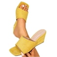 thumbnail image 4 of Women's Suede Wedge Slides Plus Size Square Open Toe Slip on Sandals Summer Solid Color Comfortable Footwear for Casual & Outdoor Yellow 9.5(43), 4 of 9