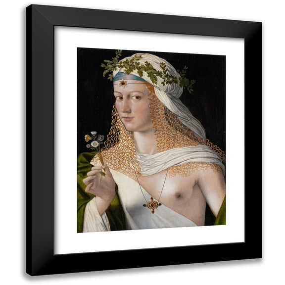 Bartolomeo Veneto 12x14 Black Modern Framed Museum Art Print Titled - Idealised Portrait of a Courtesan as Flora (ca. 1520)