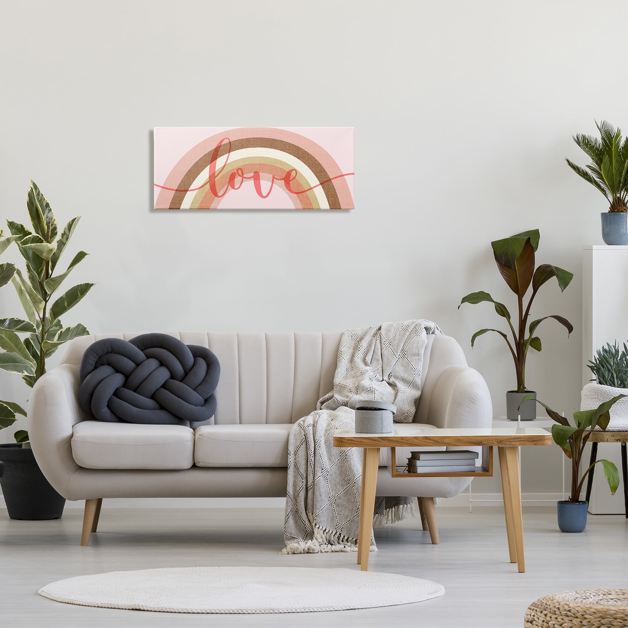 Stupell Industries Love Sentiment over Pink Desert Tone Rainbow Typography Painting Gallery Wrapped Canvas Print Wall Art, 13 x 30