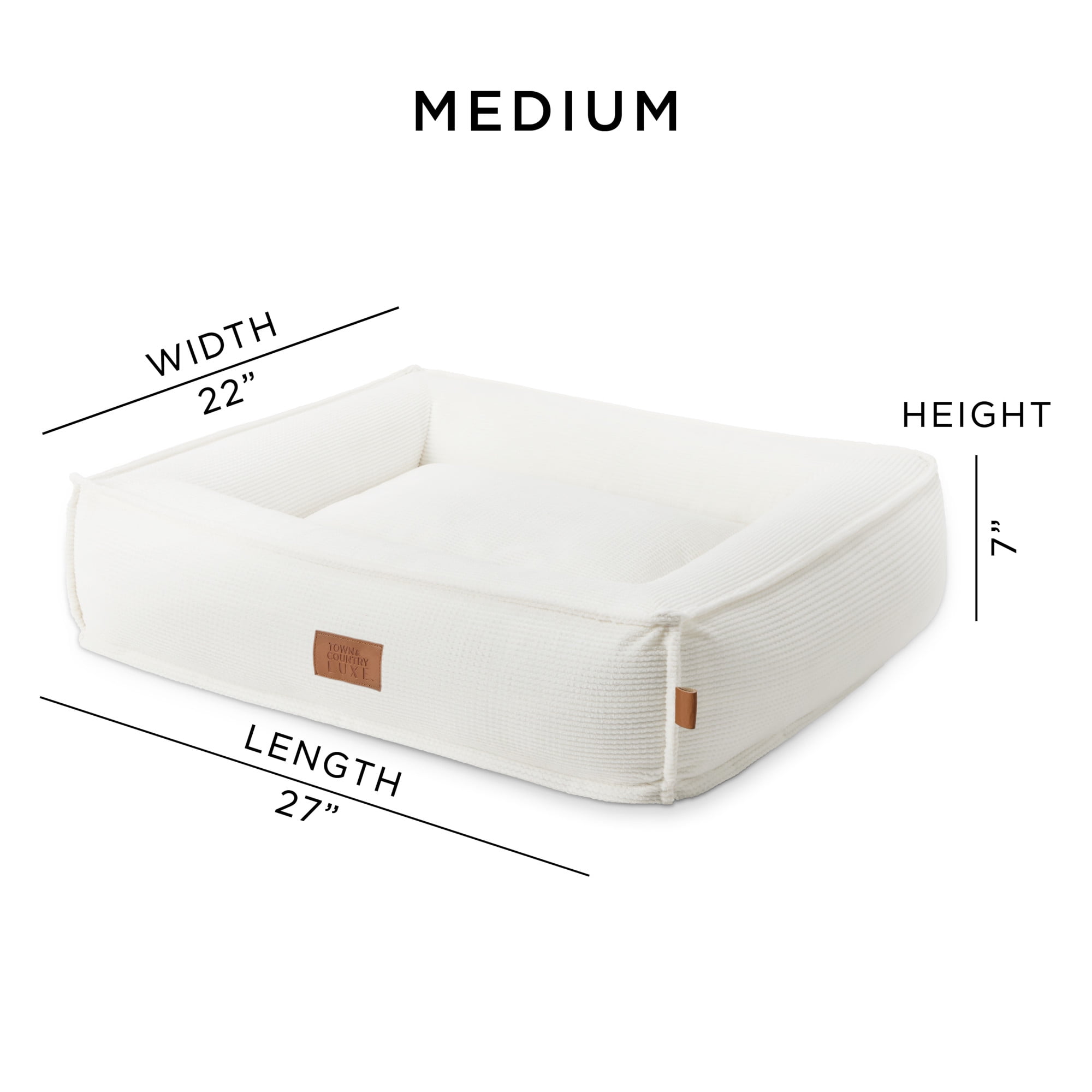TOWN & COUNTRY LUXE CuddleTown Cozy Bolster Pet Bed, Ribbed Corduroy Texture, Machine Washable Cover, Soft, Cozy & Calming, Non-Slip Bottom, Cream, Medium 27"x22"x7"