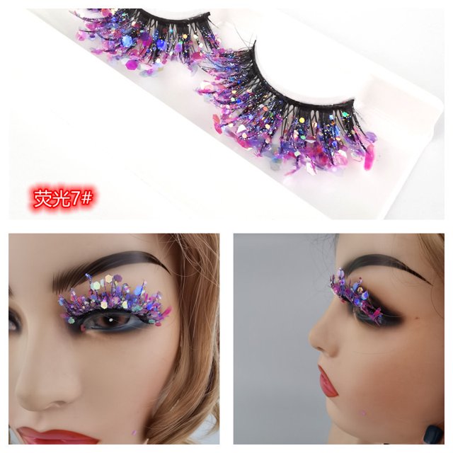Xiao Hua Pestañas postizas de visón esponjosas con lentejuelas y purpurina, ideales para cosplay, fiestas de Año Nuevo, maquillaje de escenario (estilo brillante, Q-07)