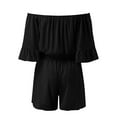 thumbnail image 2 of Aayomet Rompers for Women Solid Color Romper Casual Off Shoulder Strapless Shorts Jumpsuits (Black, M), 2 of 4